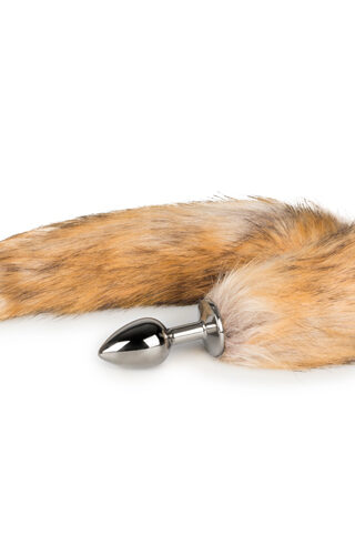 Kleine zilverkleurige buttplug met vossenstaart